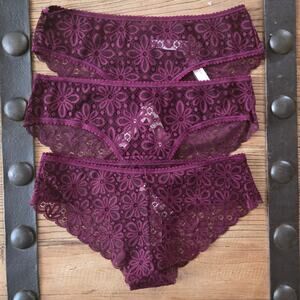 Victoria's Secret Cheeky Burgundy Lace Hipster Panty Bundle sz Small New